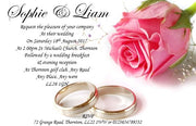 Wedding Day Invitation Ref W11 Pink rose with wedding rings